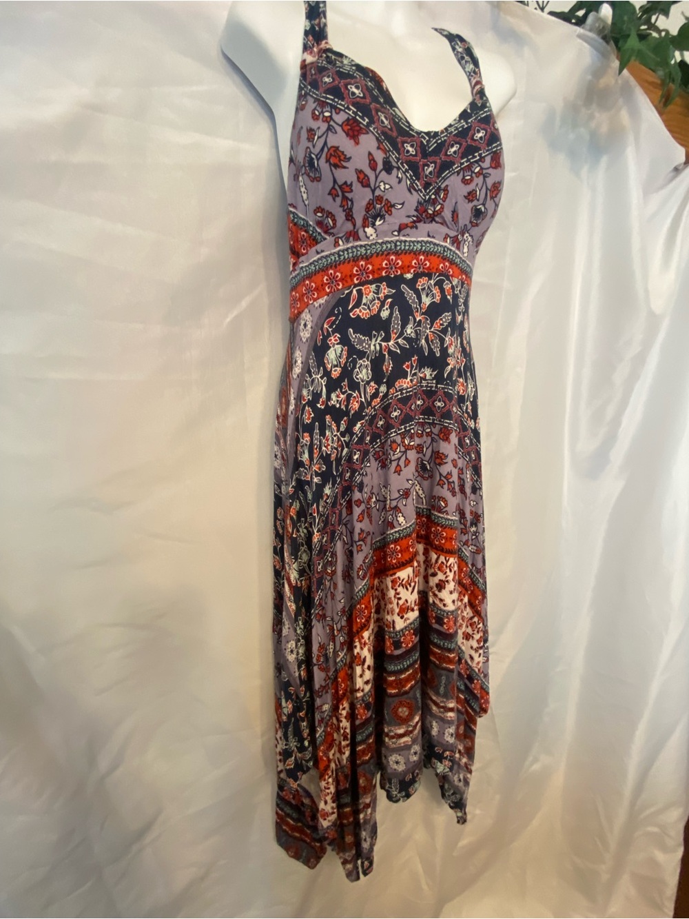 American Rag Bandana Print Lavender, Red and Navy Asymmetrical Hem Sundress - Picture 4 of 6